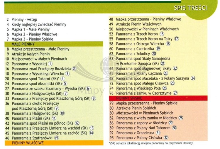 Panoramy widokowe Pienin. Przewodnik dla łowców krajobrazów wydawnictwa WiT. Spis treści