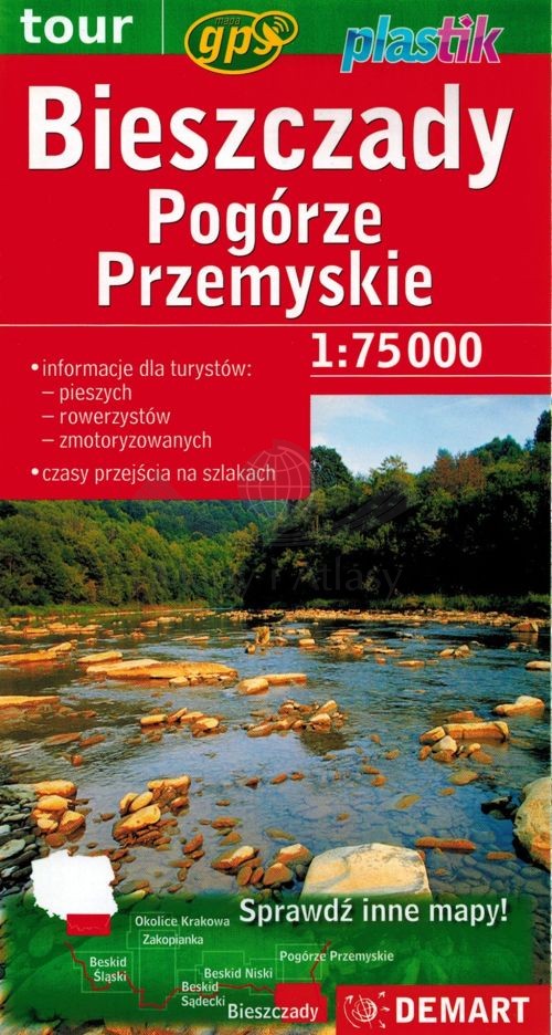 Bieszczady, Pogórze Przemyskie 1:75 000. Laminowana mapa turystyczna. Demart
