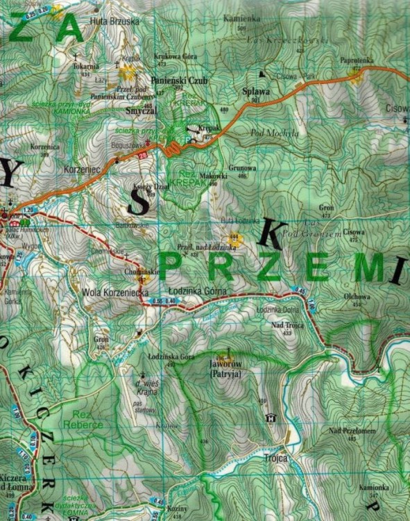 Bieszczady, Pogórze Przemyskie 1:75 000. Laminowana mapa turystyczna wydawnictwa Demart. Fragment 3