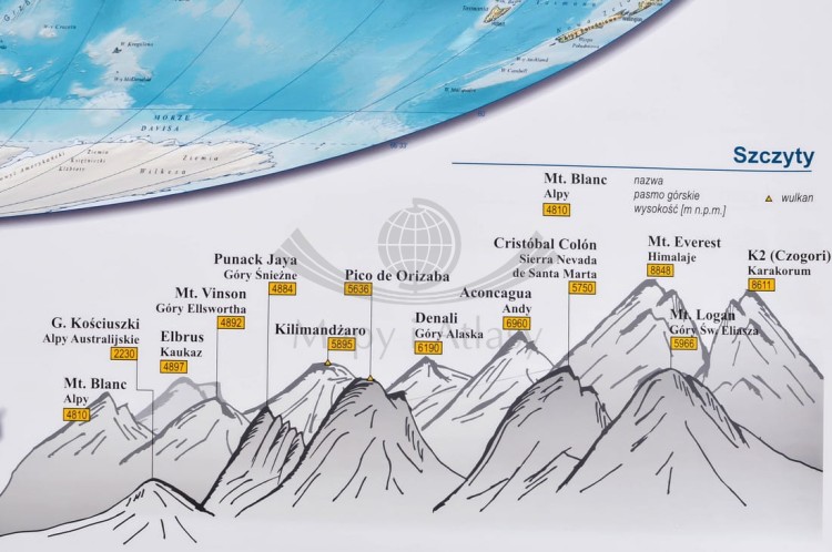 Świat. Mapa polityczna i fizyczna. Podkładka na biurko. Fragment 13