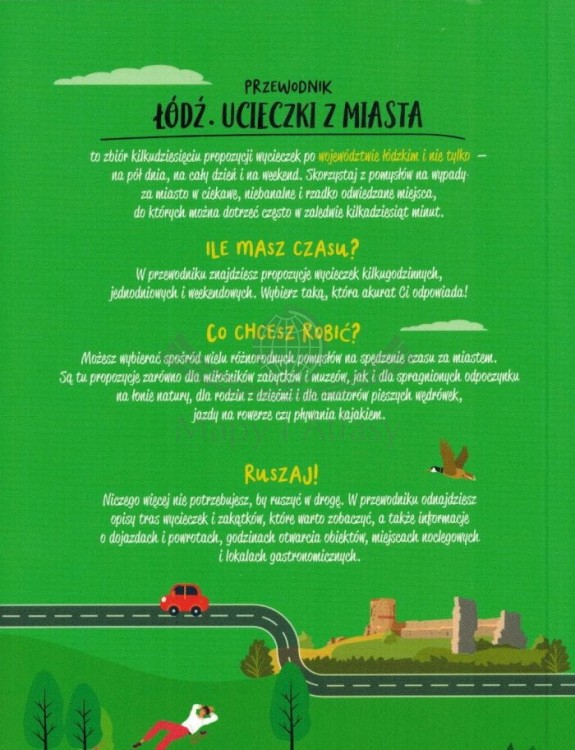 Łodź. Ucieczki z miasta. Ilustrowany przewodnik weekendowy wydawnictwa Bezdroża. Okładka tył