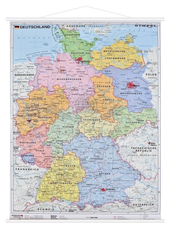 Niemcy 1:1 000 000. Mapa ścienna administracyjna