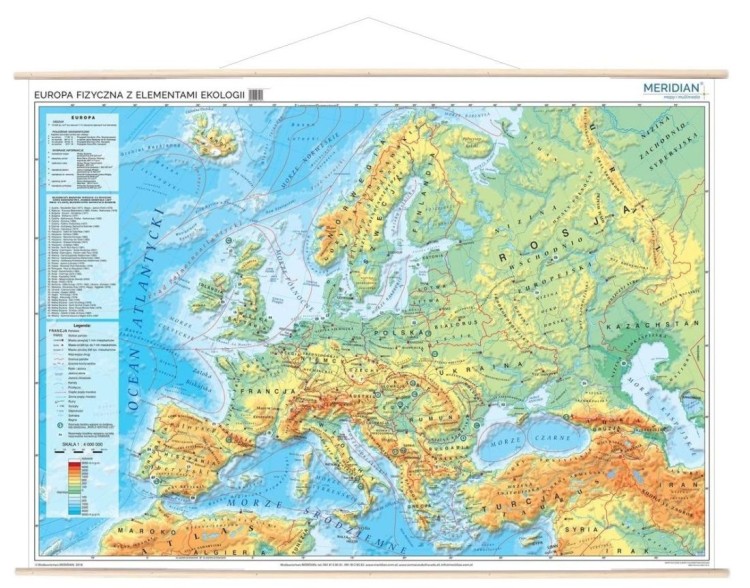 Europa 1:4 000 000. Mapa ścienna fizyczna wydawnictwa Meridian
