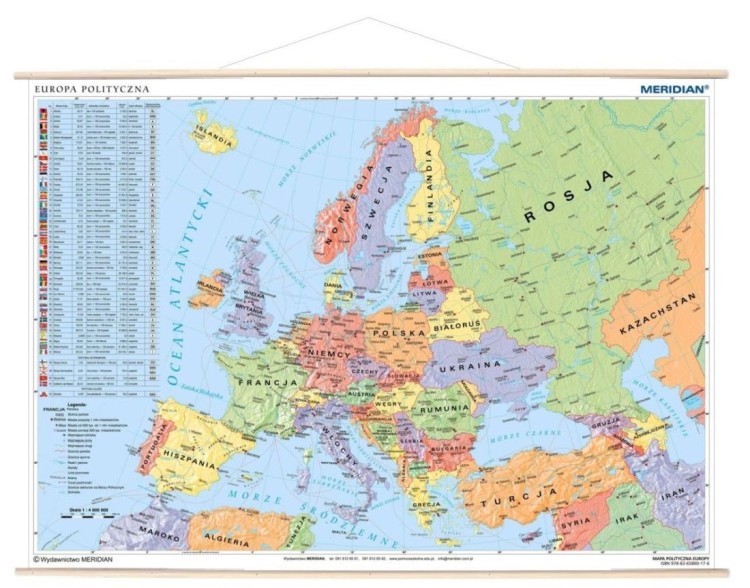 Europa 1:4 000 000. Mapa ścienna polityczna wydawnictwa Meridian