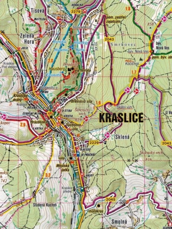 Rudawy, Góry Kruszne, Karlowe Wary / Krusne Hory - Klinovec, Jachymov / Erzgebirge. Mapa turystyczna 406 wydawnictwa Shocart. Fragment 1