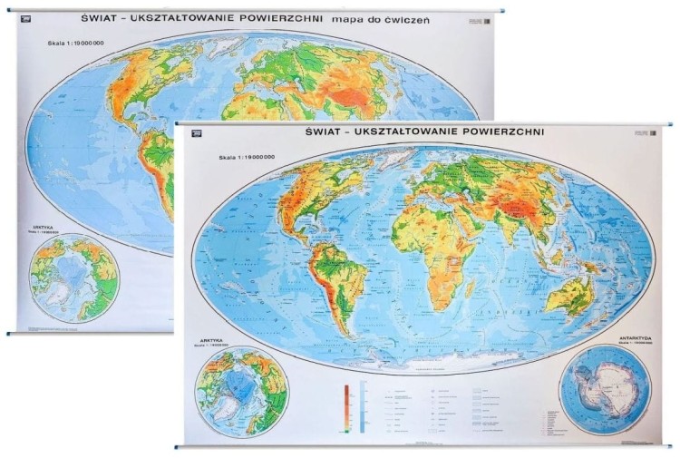 Świat ukształtowanie powierzchni 1:19 000 000. Mapa ścienna ogólnogeograficzna (fizyczna) / do ćwiczeń
