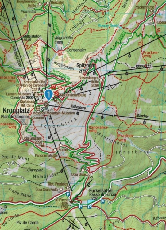 Bruneck, Kronplatz . Wodoodporna mapa turystyczna 045 wydawnictwa Kompass. Fragment 1