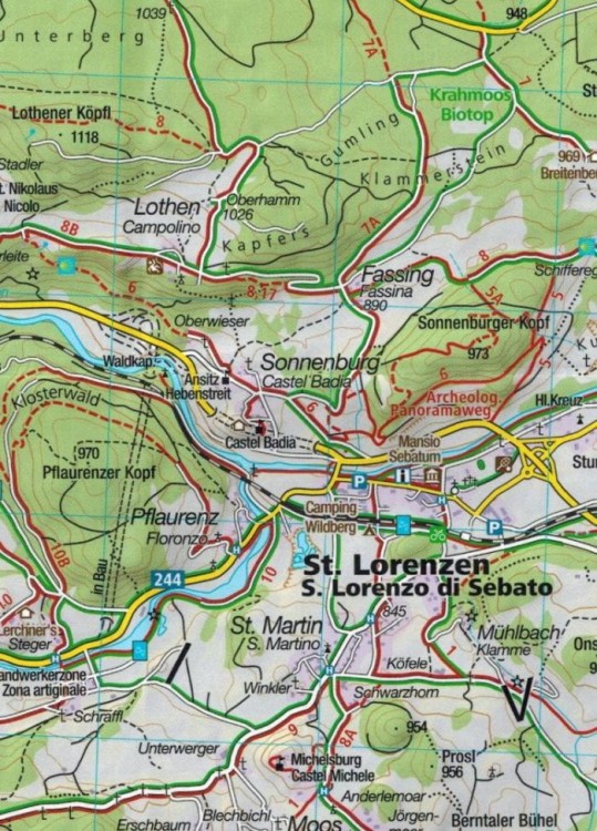 Bruneck, Kronplatz . Wodoodporna mapa turystyczna 045 wydawnictwa Kompass. Fragment 2