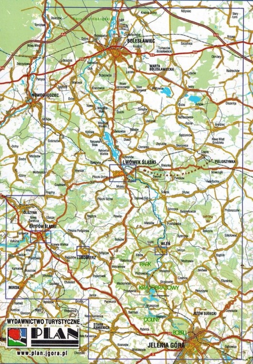 Dolina Bobru 1:50 000. Od Jeleniej Góry do Bolesławca. Laminowana mapa turystyczna wydawnictwa Galileos. Zasięg