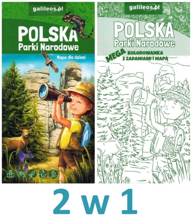 Polska. Parki Narodowe. Składana mapa dla dzieci + kolorowanka