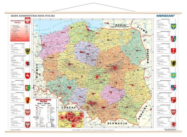 Polska 1:650 000. Mapa ścienna administracyjna wydawnictwa Meridian