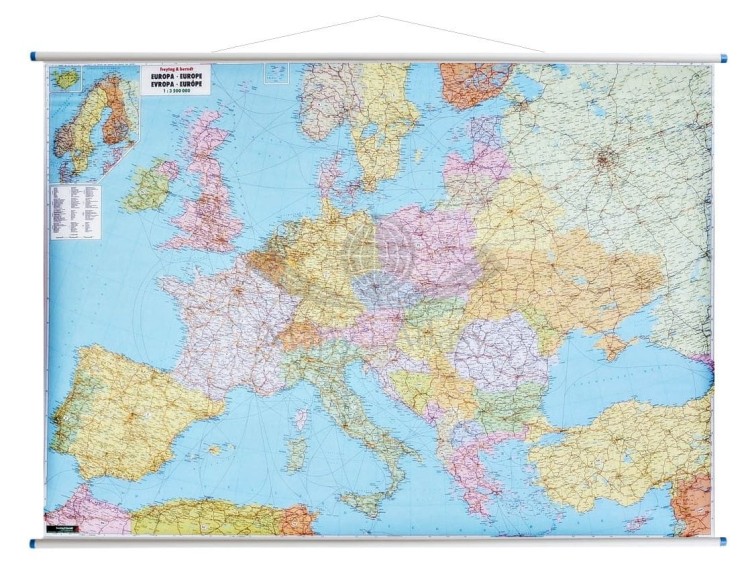 Europa 1:3 500 000. Mapa ścienna polityczno-drogowa