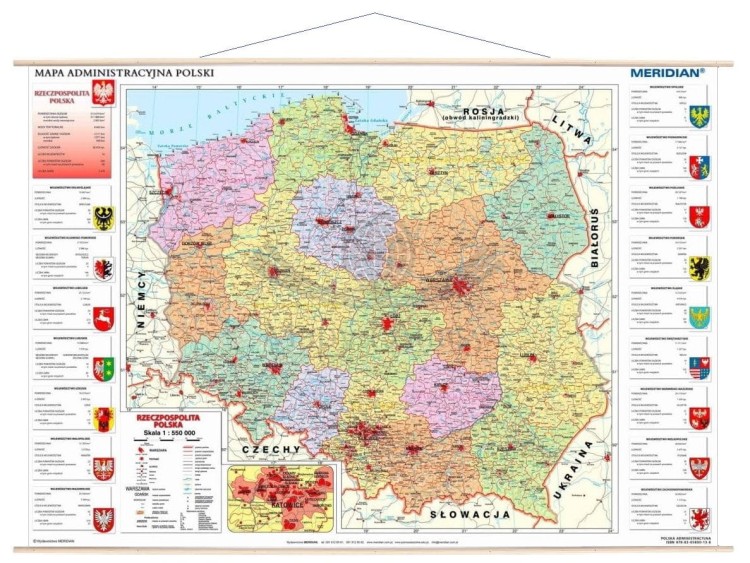 Polska 1:550 000. Mapa ścienna administracyjna wydawnictwa Meridian