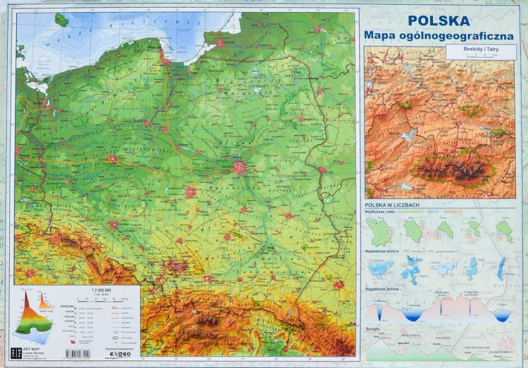 Polska. Mapa fizyczna i administracyjna. Dwustronna podkładka na biurko. Strona fizyczna