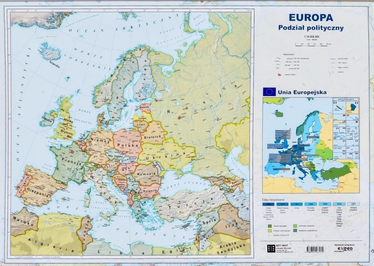 Europa. Mapa polityczna i fizyczna. Dwustronna podkładka na biurko. Strona polityczna