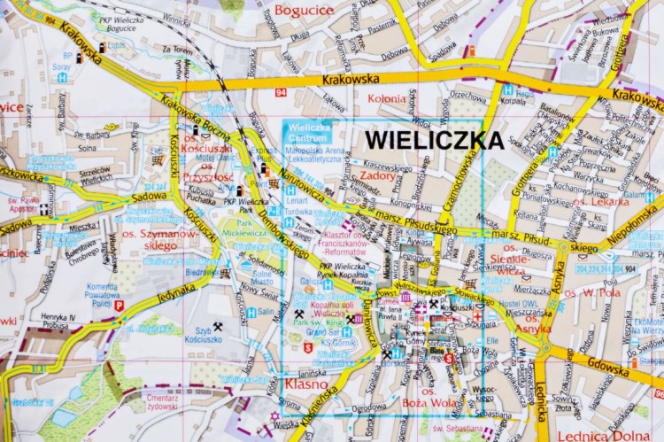 Kraków 1:26 000. Mapa ścienna / Plan miasta. Awers - fragment 1