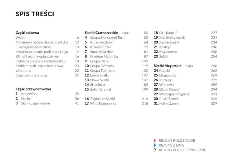 Beskid Niski i Pogórze Karpackie. Przewodnik wspinaczkowy. Spis treści