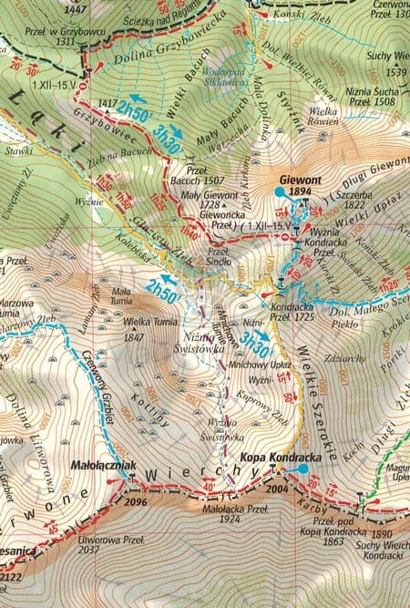 Tatrzański Park Narodowy. Zakopane, Kościelisko / Tatry Polskie. Mapa turystyczna / Plan miasta wydawnictwa Gauss. Fragment 1