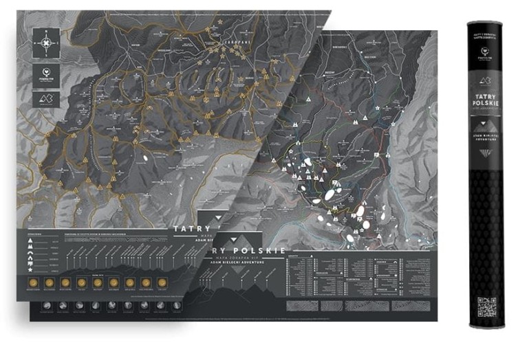 Tatry Polskie. Mapa zdrapka VIP. Wersja czarna