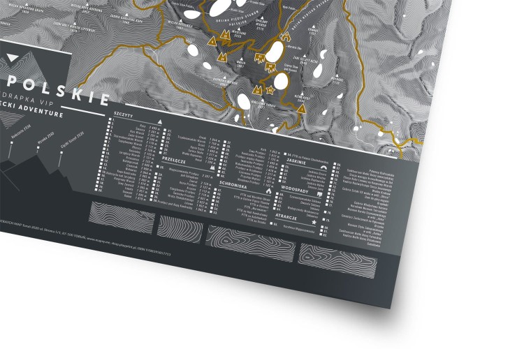 Tatry Polskie. Mapa zdrapka VIP. Wersja czarna. Fragment