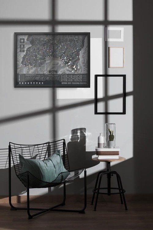 Tatry Polskie. Mapa zdrapka VIP. Wersja czarna. Przykład oprawy i aranżacji 1