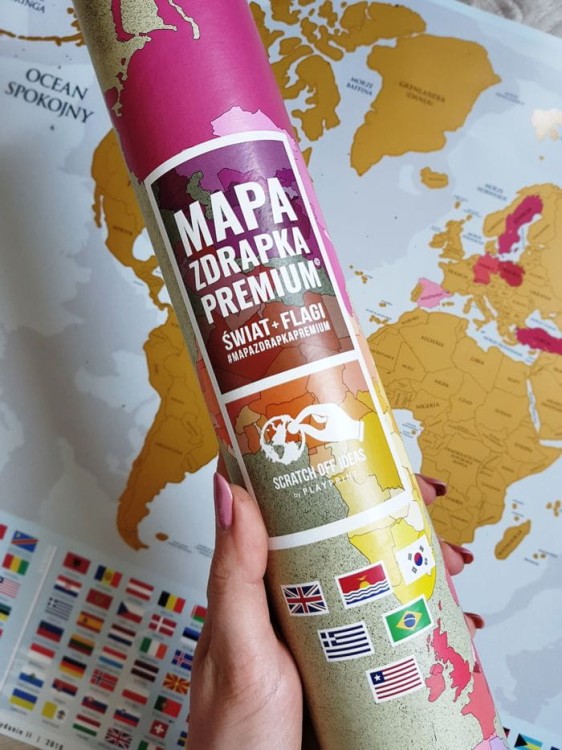 Świat. Flagi. Mapa zdrapka PREMIUM GOLD. Tuba