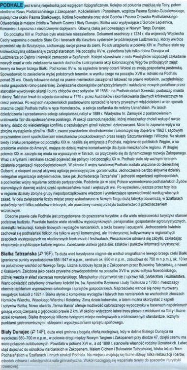 Podhale, Tatry, Pieniny, Orawa i Spisz. Laminowana mapa turystyczna wydawnictwa Gauss. Informator - fragment