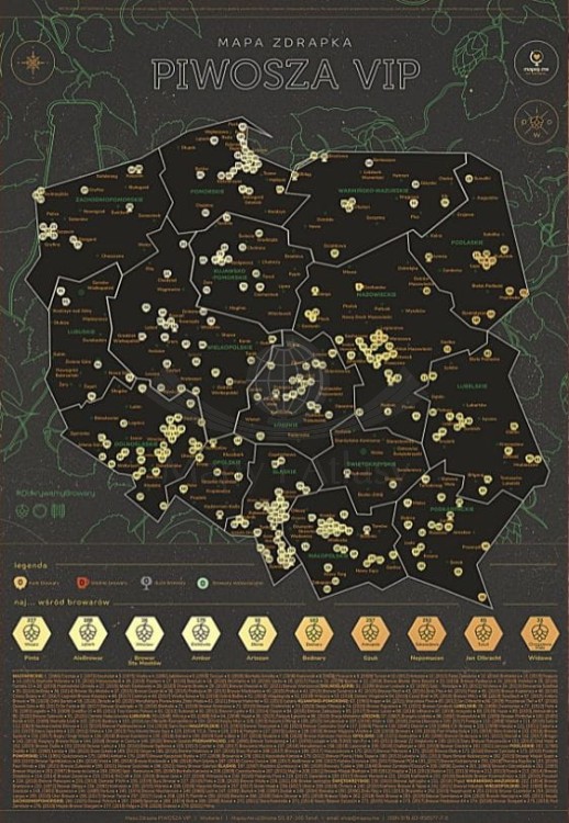 Polska. Mapa zdrapka Piwosza VIP. Przed zdrapaniem