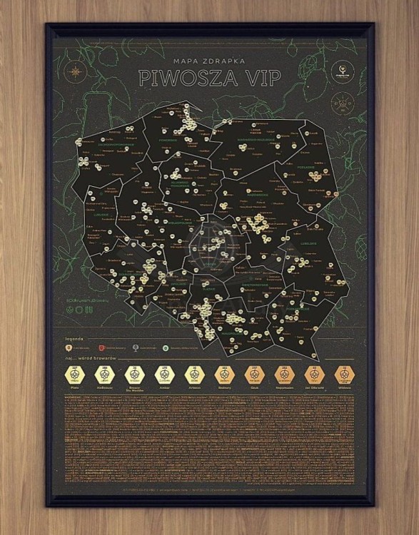Polska. Mapa zdrapka Piwosza VIP. Przykład oprawy 1
