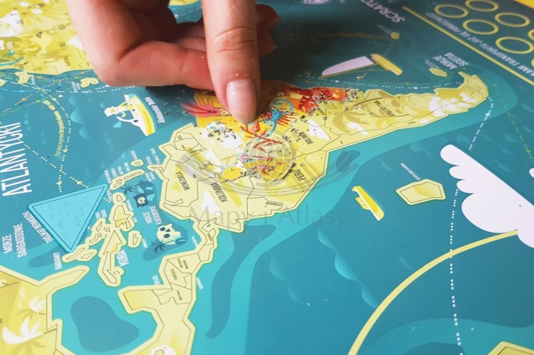 Świat. Familijna mapa zdrapka MAPITO dla dzieci. Fragment 1