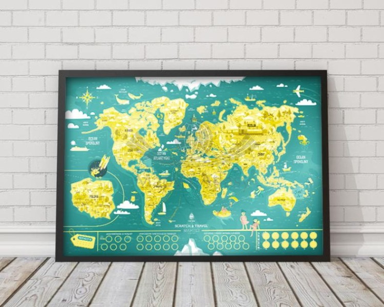 Świat. Familijna mapa zdrapka MAPITO dla dzieci. Fragment Przykład oprawy 2