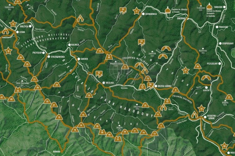 Bieszczady. Mapa zdrapka VIP. Przed zdrapaniem - fragment