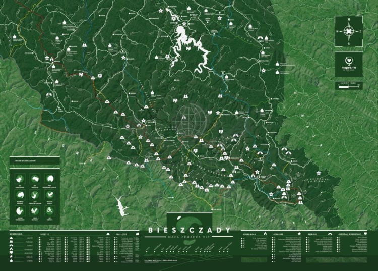 Bieszczady. Mapa zdrapka VIP. Po zdrapaniu