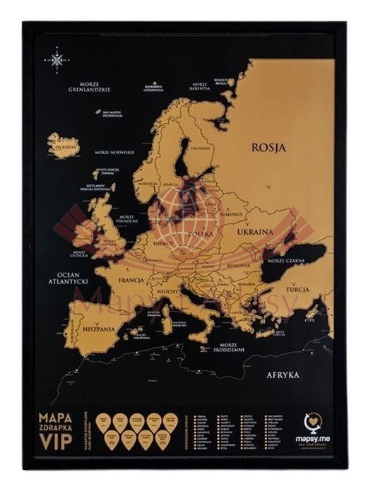 Europa. Mapa zdrapka VIP w ramie