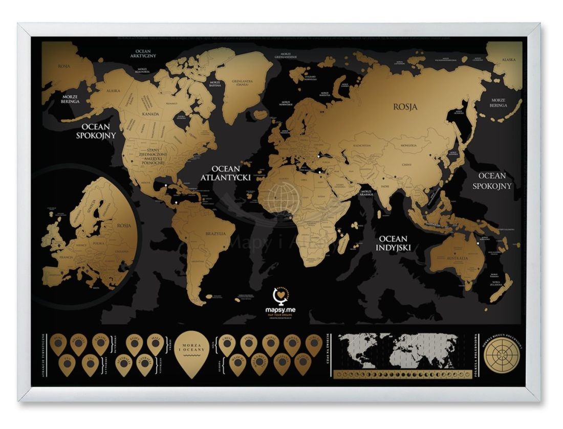 Świat + Europa. Mapa zdrapka VIP w ramie