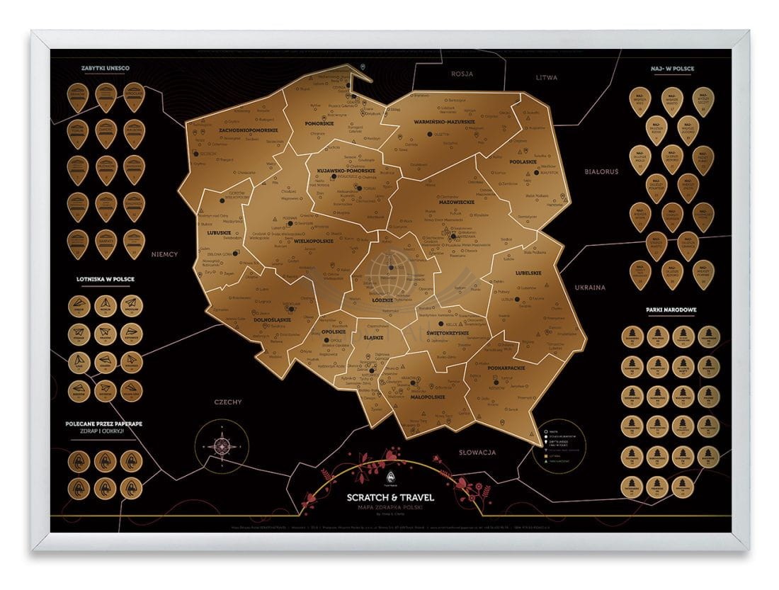 Polska. Mapa zdrapka VIP w ramie