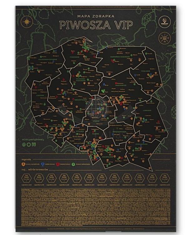 Polska. Mapa zdrapka Piwosza VIP. Po zdrapaniu
