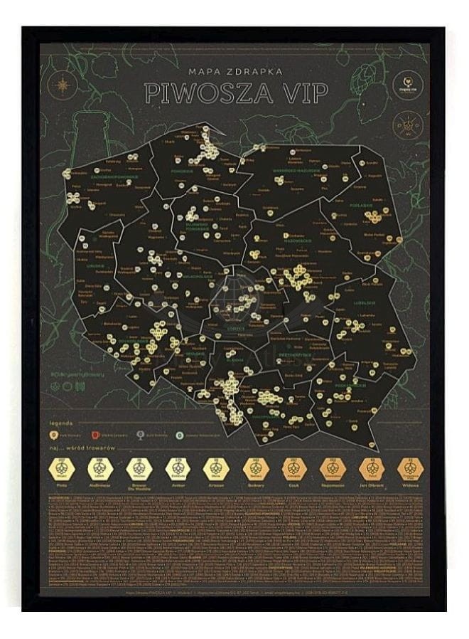 Polska. Mapa zdrapka Piwosza VIP w ramie