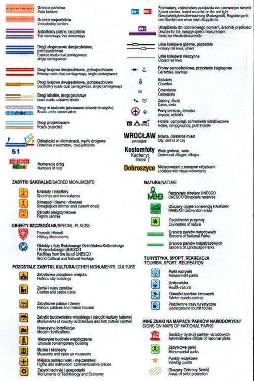 Województwo dolnośląskie. Laminowana mapa samochodowo-turystyczna wydawnictwa Demart. Legenda