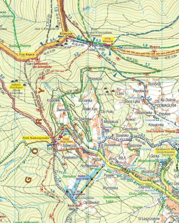 Beskid Śląski 1:25 000. Mapa turystyczna wydawnictwa Galileos. Fragment 2