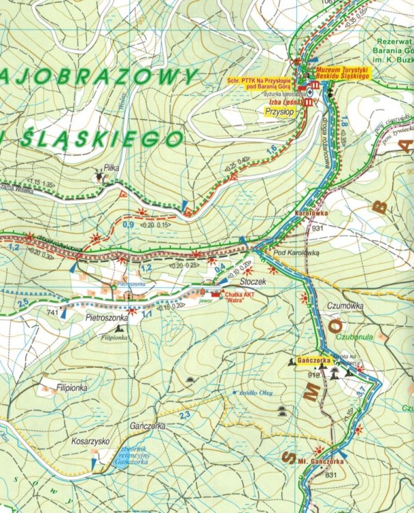 Beskid Śląski 1:25 000. Mapa turystyczna wydawnictwa Galileos. Fragment 3