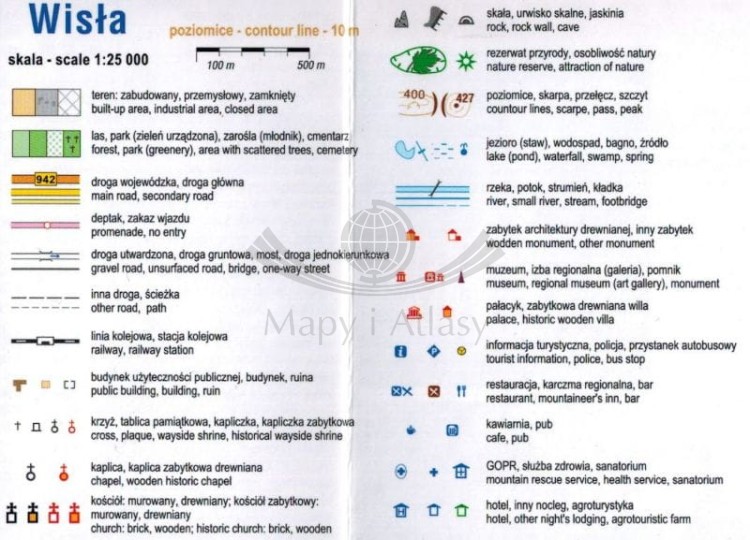 Wisła 1:25 000. Laminowana mapa turystyczna / plan miasta wydawnictwa Compass. Legenda 1