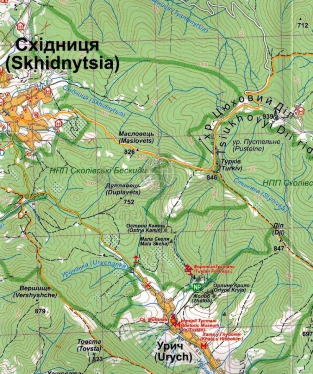 Beskidy Górnodniestrzańskie. Laminowana mapa turystyczna wydawnictwa ASSA. Fragment 1