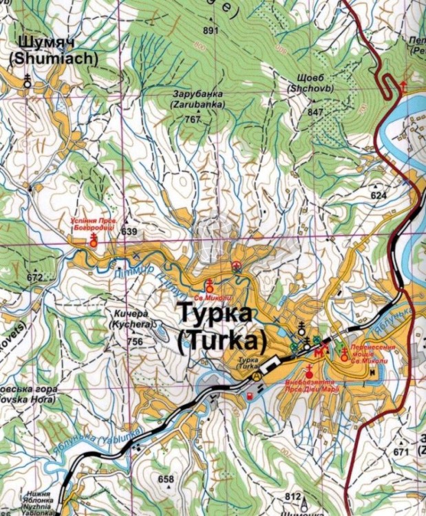 Beskidy Górnodniestrzańskie. Laminowana mapa turystyczna wydawnictwa ASSA. Fragment 2