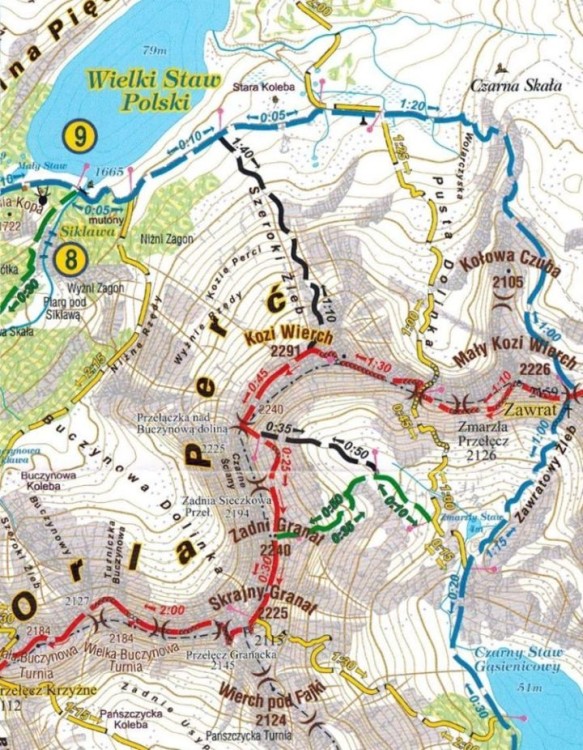 Morskie Oko, Dolina Pięciu Stawów Polskich. Mapa atrakcji turystycznych wydawnictwa Galileos. Fragment 2