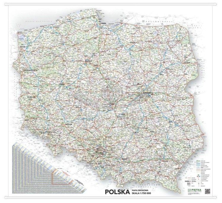 Polska drogowa mapa ścienna w skali 1:750 000