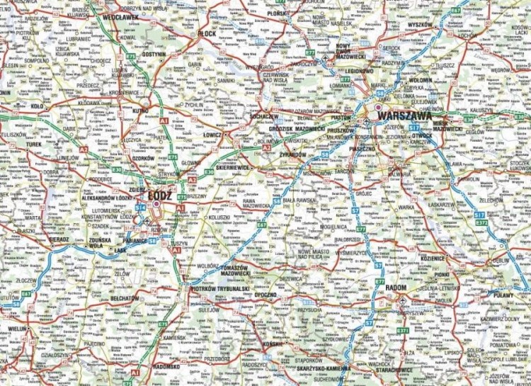 Polska drogowa mapa ścienna w skali 1:750 000. Fragment 1