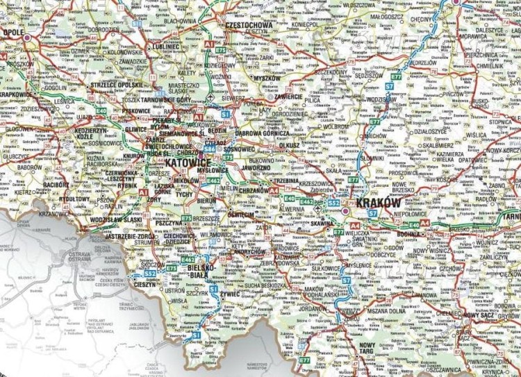 Polska drogowa mapa ścienna w skali 1:750 000. Fragment 3