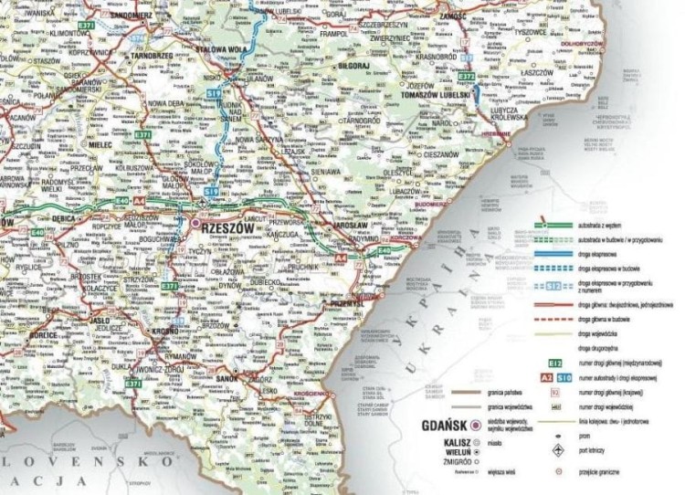 Polska drogowa mapa ścienna w skali 1:750 000. Fragment 4