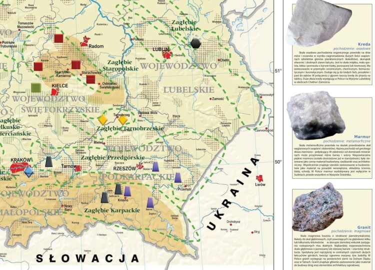 Surowce mineralne w Polsce 1:650 000. Mapa ścienna wydawnictwa Meridian. Fragment 2